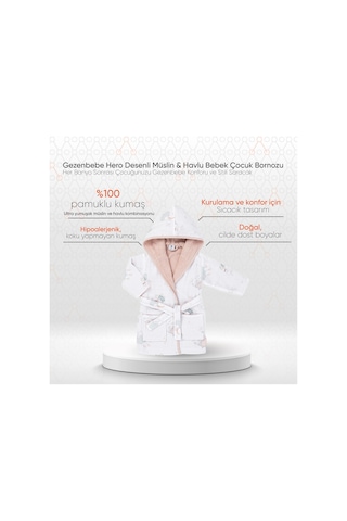 Gezenbebe Hero Desenli Müslin Ve Havlu Bebek Çocuk Bornozu 12 - 24 Ay