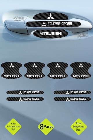 Karbon Dokuya Sahip Mitsubishi Eclipse Cross Kapı İçi Kolları Koruma Seti Şık Beyaz Yazı Detaylı 8 Parça Ürün