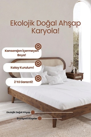 Padova Model Hazeran Başlıklı Masif Ahşap Karyola Ve 2 Adet Komodin Kolay Kurulum Fırınlanmış İthal Sibirya Çamı 90x190 Yatak Uyumlu 2 Adet Komodin
