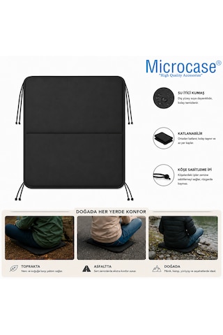 Microcase İple Sabitlemeli Katlanabilir Kamp Sandalyesi Minderi Piknik Outdoor Balıkçılık 40x40 Cm 2 Adet Al5564 Siyah