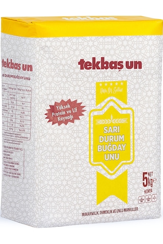 Tekbaş Un Sarı Durum Buğday Unu Makarnalık Eriştelik 5 KG