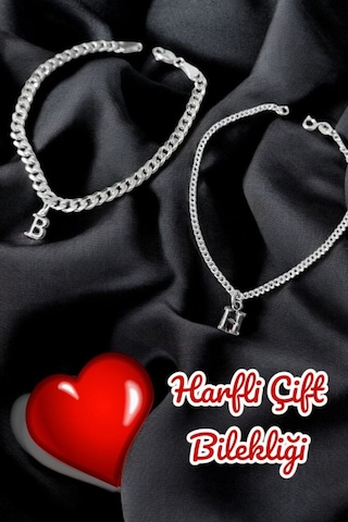 Modagümüşevi 925 Ayar Gümüş Harfli Çift Bilekliği