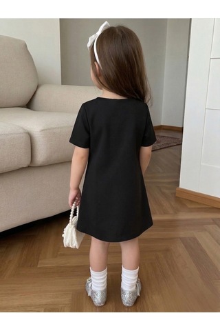 Uyguntarz Kız Çocuk Siyah Mini Elbise Beyaz Fiyonk Detaylı Modern Tasarım