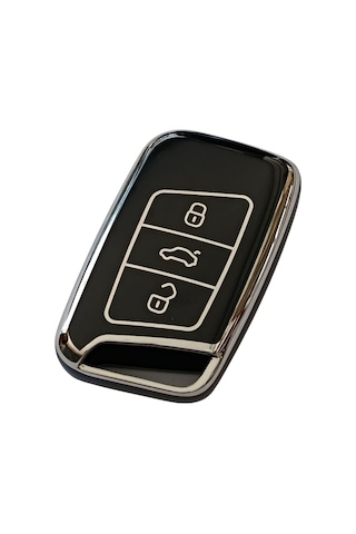 Volkswagen Passat B8 Skoda Superb Kodiaq Uyumlu Smart Anahtar Kılıfı Oto Anahtarlık Siyah Silver
