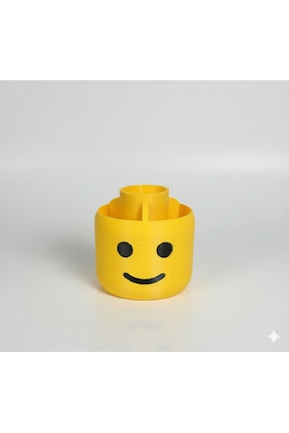 Brick Head Lego Kafa Gülen Yüz Tasarımlı Kalemlik Masaüstü Düzenleyici Organizer Sarı