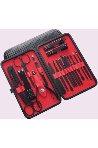 Erkek Ve Kadın Hediye Tırnak Bakım Güzellik Seti Seyahat Kutusu İle 18 Parça Paslanmaz Çelik Tırnak Bakım Seti Kırmızı