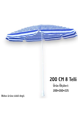 Plaj Şemsiyesi Mavi-beyaz 200 Cm 8 Telli Beyaz - Mavi Bidonsuz