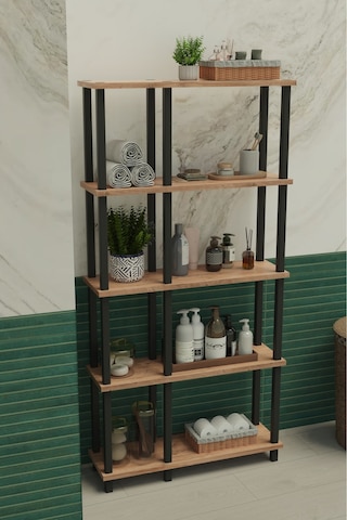 Terada 5 Katlı Banyo Düzenleyici Çok Raflı Banyo Organizeri Çok Amaçlı Banyo Düzenleyici - Meşe Meşe