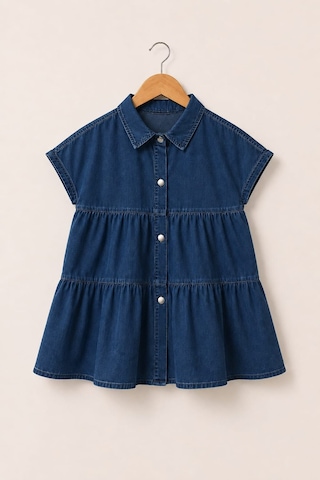 My Kids Wear Mia Düğmeli Denim Kız Çocuk Elbise 12843 Kot Mavi