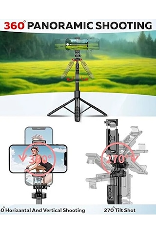 Bluetooth Kumandalı 153cm Tripod Selfie Çubuğu / Go Pro Uyumlu /