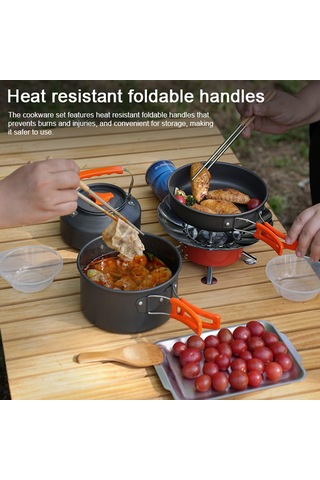 Yifomall Kamp Aluminyum Çamaşır Seti 4'lü Pot, Tava, Çaydanlık, Çanta Sıcaklığa Dayanıklı Dış Mekan Pişirme Gereci Siyah Ds308 Siyah