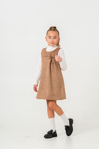 Smile Kids Fiyonklu Badili 2'li Kız Elbise Kahverengi