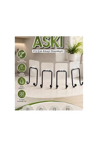 4 Lü Yapışkanlı Çok Amaçlı Askı Mutfak Ve Banyo Düzenleyici Çok Renkli