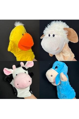 Kukla Ağzı Hareket Edebilen 4 Adet Peluş Kukla Çok Renkli