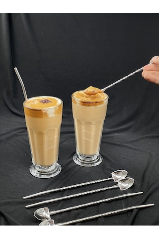 6 Lı Metal Kaşıklı Pipet Paslanmaz Çelik Pipet Temizleme Fırçası Hediyeli Sadece Pipet