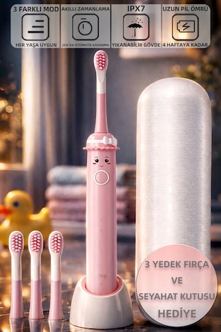 Mioji Oral B2 Kids Care Şarj Edilebilir Diş Fırçası Pembe + 3 Yedek Fırça Başlık ve Taşıma Çantası