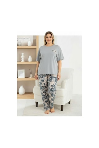 Pijamoni Kadın Ring Viskon Bisiklet Yaka Kısa Kol İnce Pijama Takımı 1445/4 - 1 Adet Gri