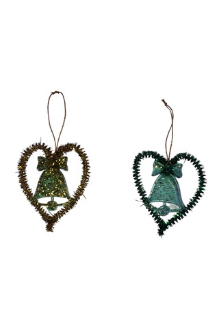 2 Li Sarı-yeşil Kalpli Çam Ağacı Yılbaşı Süsü