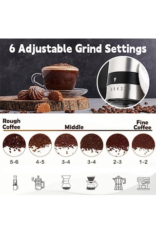 Manuel Kahve Öğütücü, El Kahve Değirmeni, 6 Ayarlanabilir