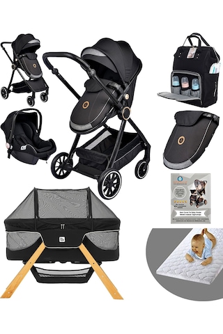 Baby Home Yeni Doğan 9 İn 1 Full Takım 990 Travel Sistem Bebek Arabası Angel Sepet Anne Yanı Beşik Siyah