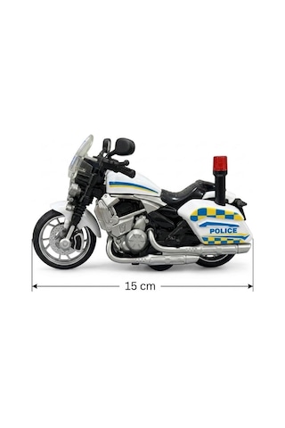 Çek Bırak 1:12 Ölçekli Sesli Ve Işıklı Polis Motosikleti - 15 Cm Oyuncak Motor Beyaz Beyaz