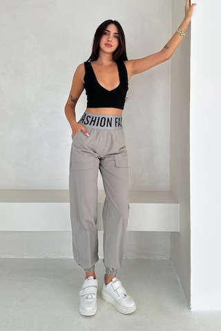 Beli Lastikli Fashion Pantolon Gri Gri