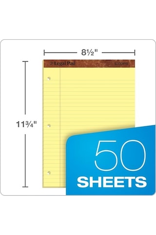 Yasal Pad Legal Pad, 8 1/2 X 11 3/10,2 Cm, Delikli, 3-delik Delikli, Kanarienvoegel, Legal/genişlik Rule, 50 Yaprak Pro Blok, 12 Pads Pro Pack 75351
