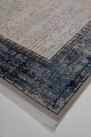 Çam Halı Miras 6809 Gri Mavi Enti Halı Eskitme Desenli Makine Halısı