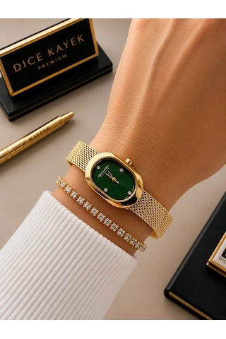 Dice Kayek Oval Mini Vintage Kasa Kadın Kol Saati Çelik Kordon 5 Atm Suya Dayanıklı+bileklik Dc.29 Sarı