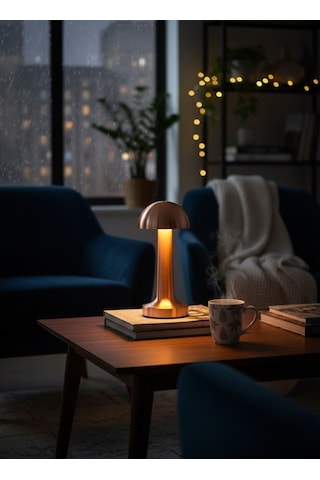 Rose Gold Dokunmatik Mantar Masa Lambası Şarjlı Led Gece Lambası Retro Dekoratif Başucu Lambası Gold