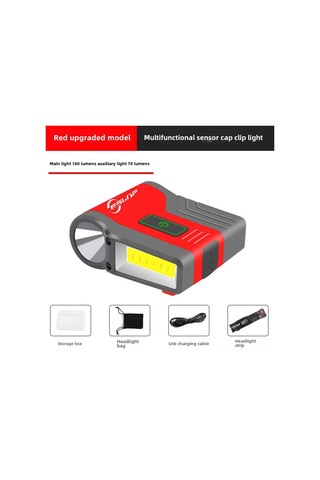 Mufunye Kırmızı Su Geçirmez Led Şapka Feneri, Dış Mekan Balıkçılığı Ve Kamp İçin Cob Sensörlü El-işsiz Aydınlatma Çok Renkli