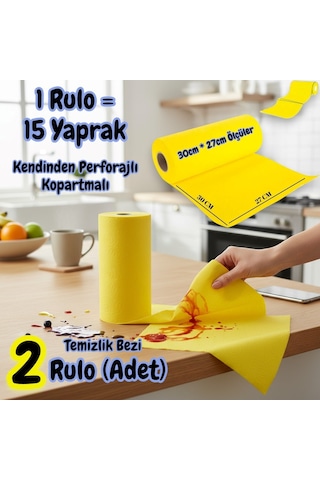 Technow Softtex 15 Kesimli Sarı Kopar Kullan Rulo Temizlik Bezi 27x30 Cm 2'li Sarı