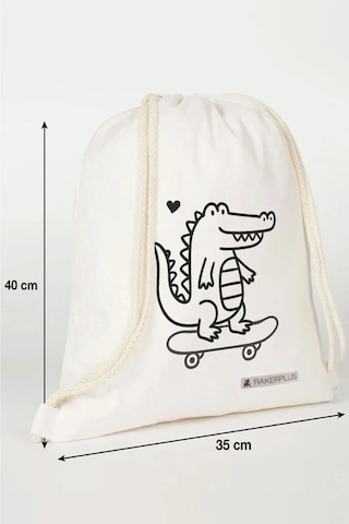 Rakerplus Tbons Özel Tasarım 35x40 Cm Unisex Ham Bez Büzgülü Sırt Ayakkabı Çantası Natural