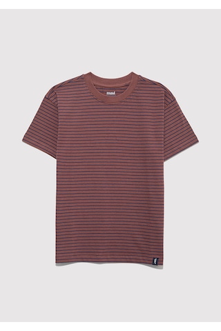 Mavi Çizgili Tişört Loose Fit / Bol Rahat Kesim 6610390-90788 Kahverengi-90787
