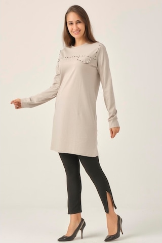 Gri Taşlı Sıfır Yaka Tunik Dm230 Gri