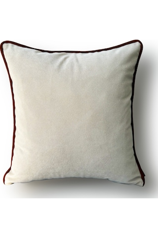 "beige" Kadife Dokulu Kırlent Kılıfı - 45x45 Krem - Kiremit