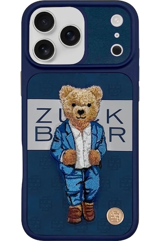 Zuckbear Apple iPhone Uyumlu 17 Pro Max Kılıf 3d Pu Deri Nakışlı Gentleman Paris Kapak Lacivert