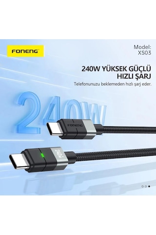 Foneng Xs03 240w Type-c To Type-c Örgü 2m Data Ve Şarj Kablosu -