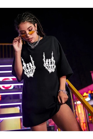 Valensdesign Baskılı Oversize T-shirt - Siyah