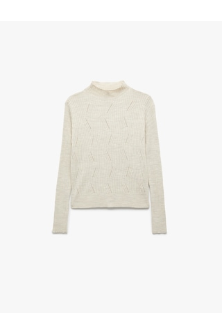 Koton Regular Fit Uzun Kollu Hafif Dik Yaka Triko Kazak Bej 6wak90031ht Ekru