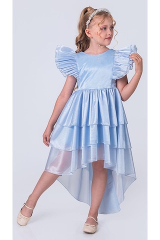Mnk Baby & Kids Kız Çocuk Kuyruklu , Taçlı Vragia Abiye Elbise M00745 Mavi