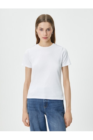 Koton Fitilli Tişört Slim Fit Bisiklet Yaka Apolet Detaylı Beyaz 4sak50009ek 4SAK50009EK000 Beyaz
