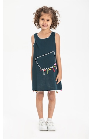 Mine Şile Bezi Çocuk Elbise Petrol Ptrl