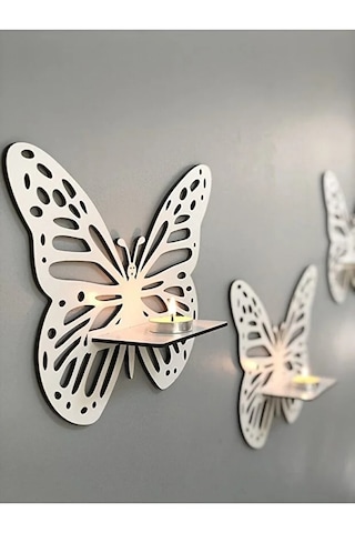 Raflı Kelebek 3'lü Beyaz Mdf Duvar Dekorasyon Lazer Kesim Her Biri 30x26 Cm -