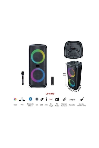 Leader LP-6040 6.5 incx2 RGB Taşınabilir Ses Sistemi