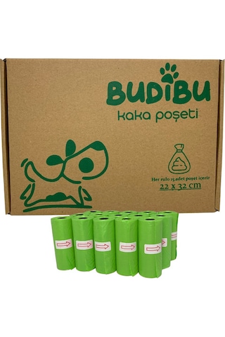 Budibu Kedi Köpek Kaka Poşeti Evcil Hayvan Dışkı Torbası Yeşil 15 Rulo