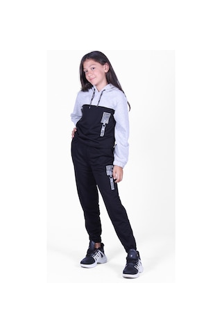 Panios Kids Kız Çocuk Fileli Baskılı Eşofman Takımı Siyah