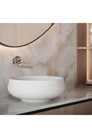 Creavit Gordo GO140 Oval Tezgâh Üstü Batarya Deliksiz Lavabo Beyaz 42 x 42 CM