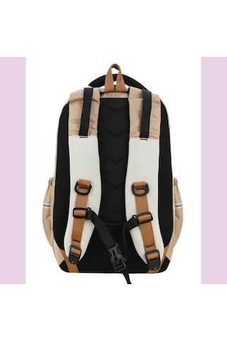 Ortopedik Ultra Lüx Büyük Boy 45 32 25 Cm Su Geçirmez Laptop Bölmeli Sırt Çantası Krem-kahve