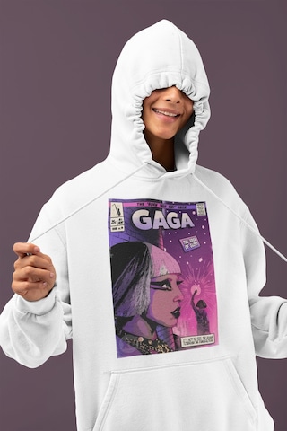 Sevbano Tasarım Lady Gaga Baskılı Unisex Oversize Şarkıcı Hoodie beyaz